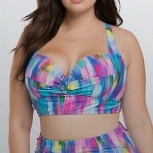 Torrid Multicolor Endless Stripe Push-up Demi Bikini Top Size 4X New with Tags